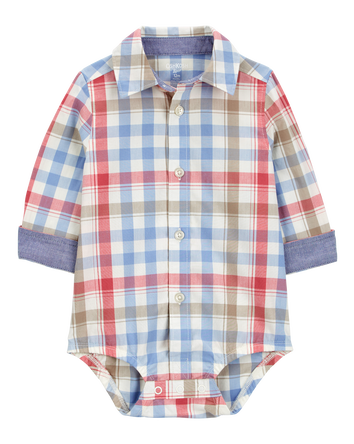 Baby Plaid Long-Sleeve Bodysuit - Plaid, 