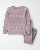 Toute-petit fille - Pyjama 2 pi&egrave;ces en tricot gaufr&eacute; fait avec du coton biologique &agrave; motif jacquard, image 1 sur 3 diapositives