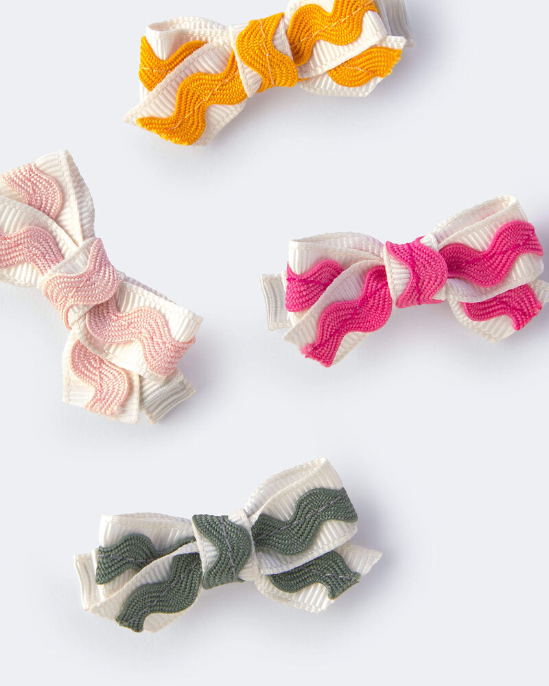 Toddler Girl 4-Pack Ric-Rack Faux Leather Bow Hair Clips, image 2 of 3 slides