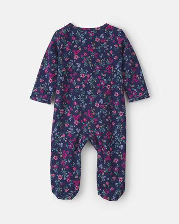 B&eacute;b&eacute; fille - Grenouill&egrave;re 100 % coton avec fermeture &agrave; glissi&egrave;re double sens &agrave; imprim&eacute; floral &ndash; Bleu marine, 