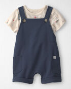 Baby 2-Piece Organic Cotton Shortall Set in Coastal Vacation, image 1 of 6 slides