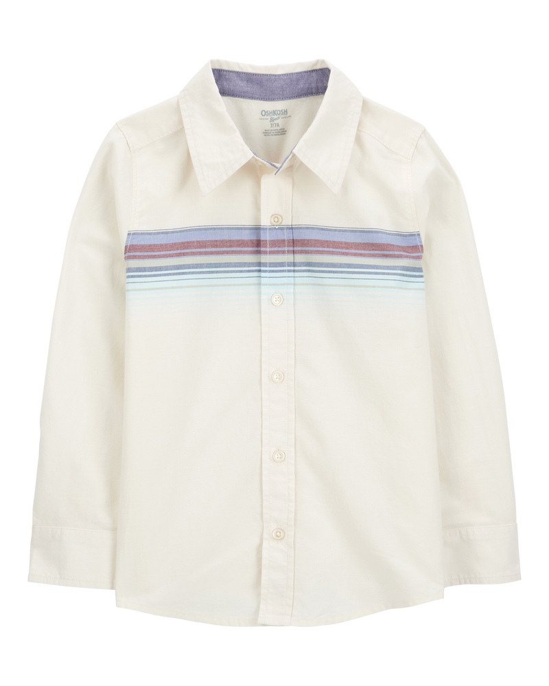 Kid Long-Sleeve Striped Button-Down Shirt - White, image 1 of 3 slides