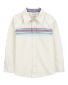Kid Long-Sleeve Striped Button-Down Shirt - White, image 1 of 3 slides