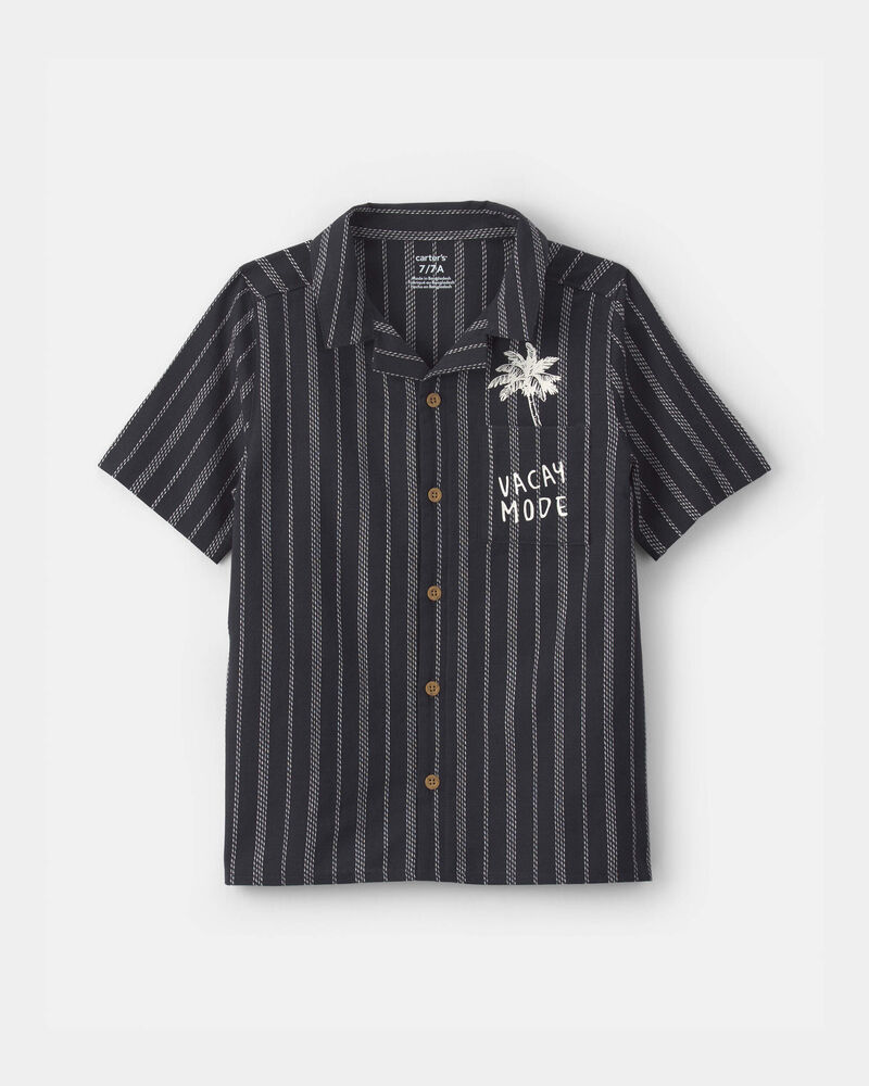 Gar&ccedil;ons - Chemise boutonn&eacute;e &agrave; manches courtes et &agrave; rayures - Noir, image 1 sur 2 diapositives