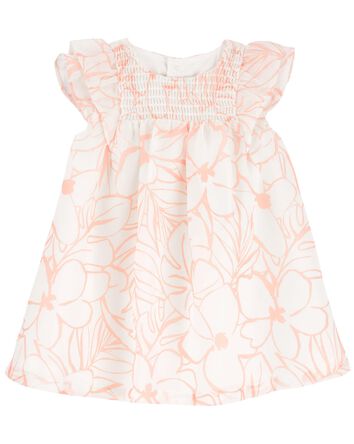 Smocked Floral Print Dress, 