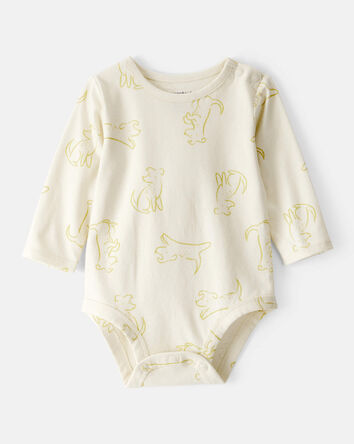 Baby Boy Dog Print Cotton Long-Sleeve Fashion Bodysuit - White, 