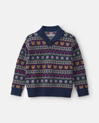 Boys Bear Fair Isle Sweater - Navy Blue, image 1 of 3 slides