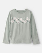 Girls Daisy Floral Long-Sleeve Graphic Tee - Green, image 1 of 3 slides