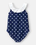 Toddler Girl Polka Dot 1-Piece Swimsuit - Navy, image 2 of 3 slides