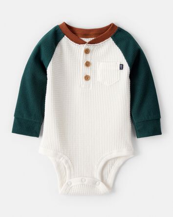 Baby Boy Colour Block Long-Sleeve Henley Bodysuit, 