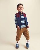 Toddler Boy Color Block Teddy Fleece Vest - Navy Blue/Burgundy, image 2 of 6 slides