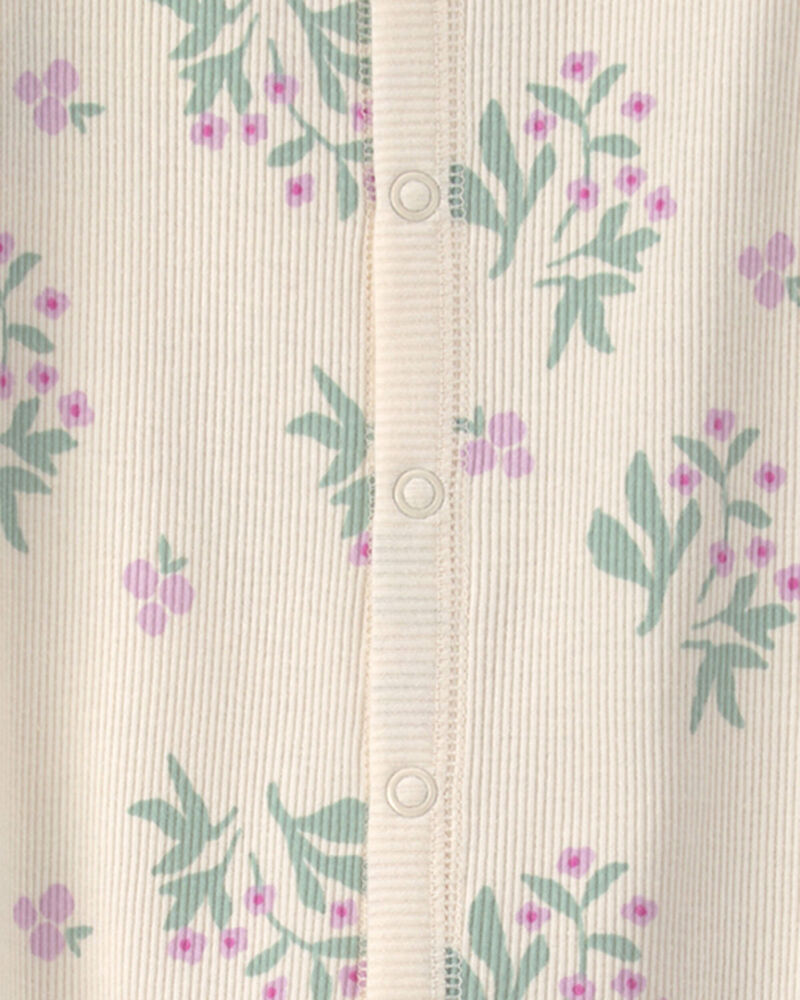 Baby Girl Floral Cotton Sleeper - Ivory, image 2 of 3 slides