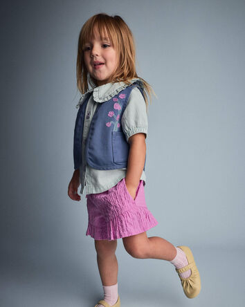 Tout-petit fille - Gilet &eacute;court&eacute; brod&eacute; avec poches &agrave; motif loutre &ndash; Bleu ardoise, 