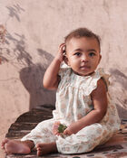 Baby Girl Organic Cotton Gauze Jumpsuit in Floral Print, image 2 of 5 slides