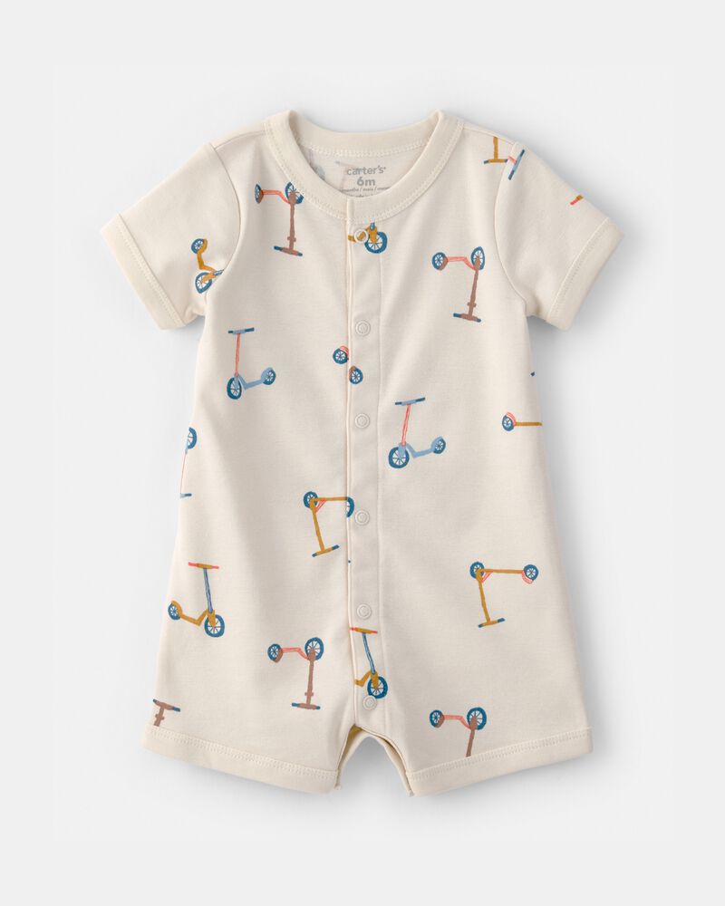 Baby Boy Scooter Short-Sleeve Romper - Cream, image 1 of 3 slides