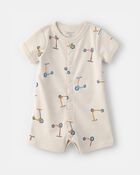 Baby Boy Scooter Short-Sleeve Romper - Cream, image 1 of 3 slides