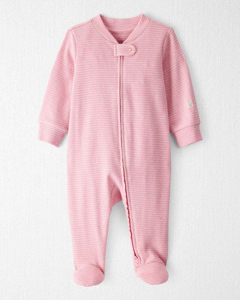 Baby Girl Organic Cotton Sleep & Play in Pink Stripes, image 1 of 4 slides