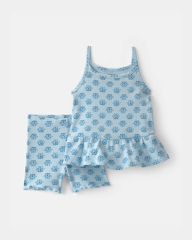 Baby Girl 2-Piece Floral Top & Short Set - Blue, image 1 of 3 slides