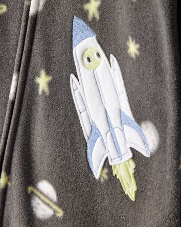 Toddler Boy Spaceship Star Fleece Long-Sleeve Loose Fit 1-Piece Pyjamas - Grey, 