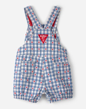 Baby Girl Heart-Print Denim Shortall - Blue/White, 