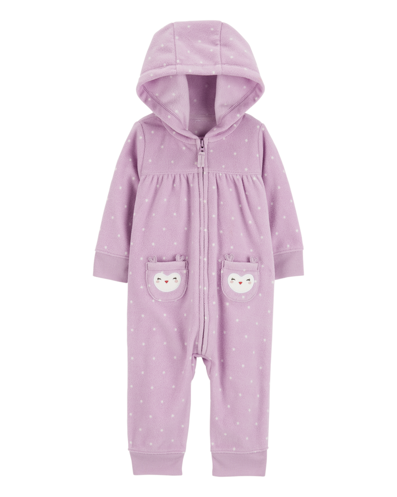 Baby Owl Hooded Zip-Up Fleece Jumpsuit, image 1 of 3 slides
