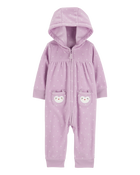 Baby Owl Hooded Zip-Up Fleece Jumpsuit, image 1 of 3 slides