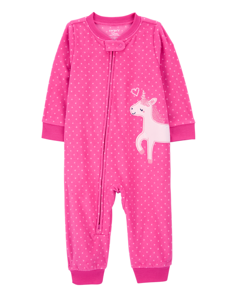 Baby 1-Piece Unicorn Fleece Footless Pyjamas, image 1 of 4 slides