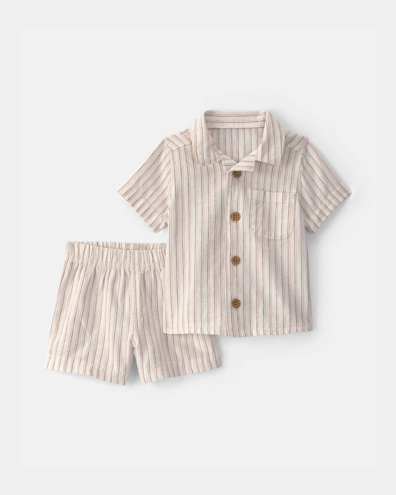 Baby Boy 2-Piece Striped Top & Short Set - Tan, image 1 of 3 slides