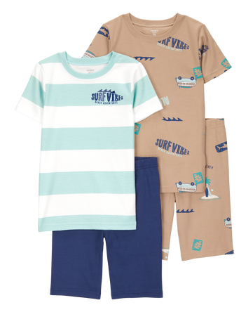 Kid Surfing Print Snug Fit Cotton 4-Piece Pyjamas, 