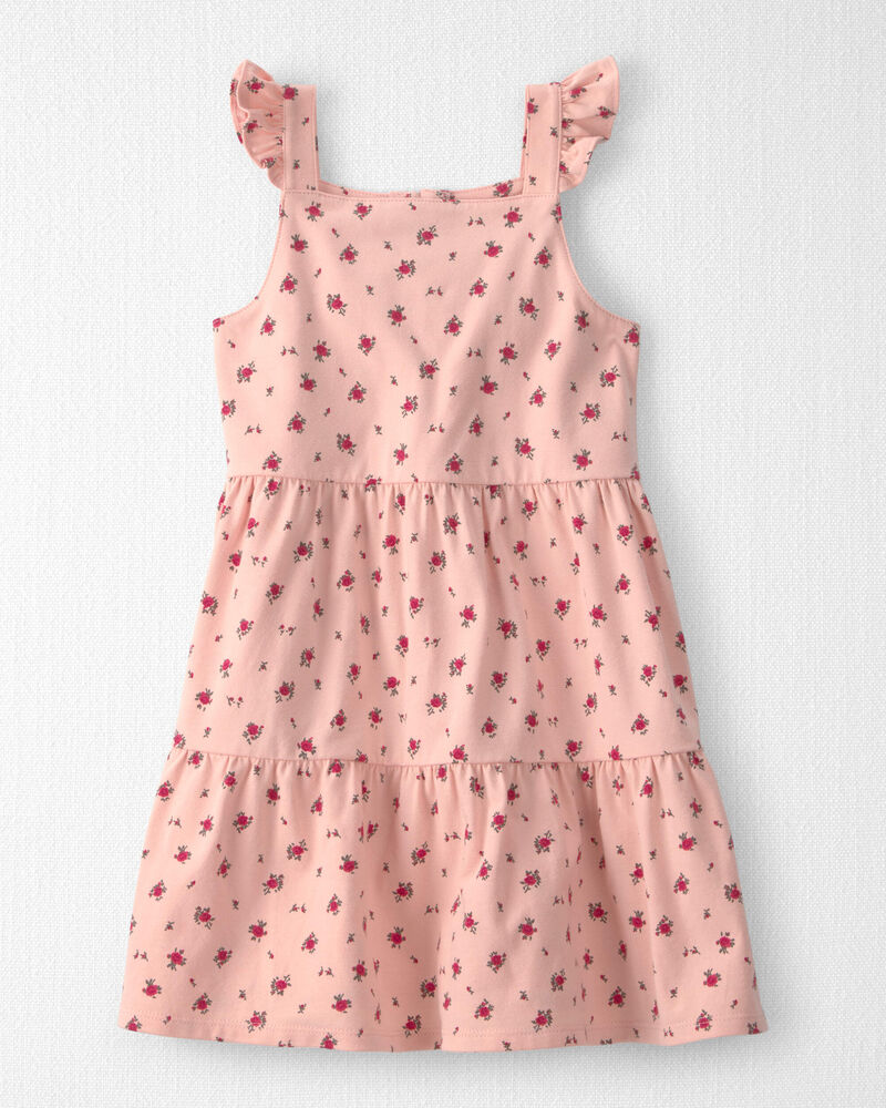 Toddler Girl Organic Cotton Tiered Dress in Blush Floral Print, image 1 of 5 slides