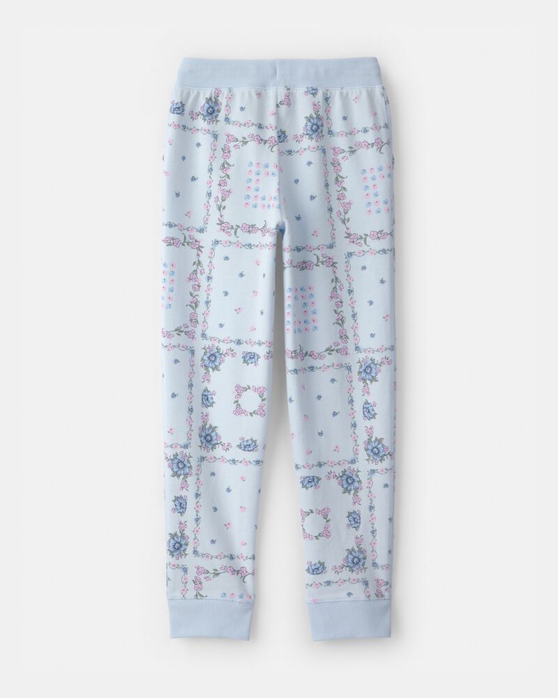 Filles - Pantalon de jogging en tricot avec cordon de serrage, floral - Bleu, image 2 sur 3 diapositives