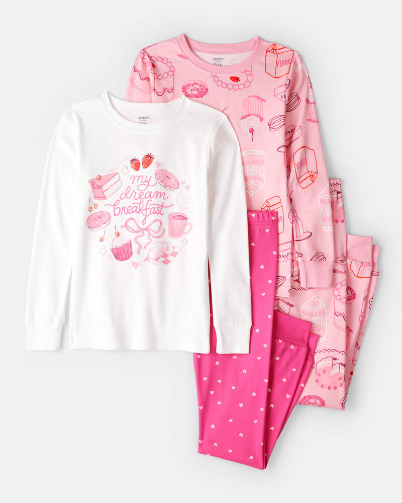 Girls Desserts 100% Cotton Snug Fit 4-Piece Pyjamas - Pink/White, image 1 of 5 slides