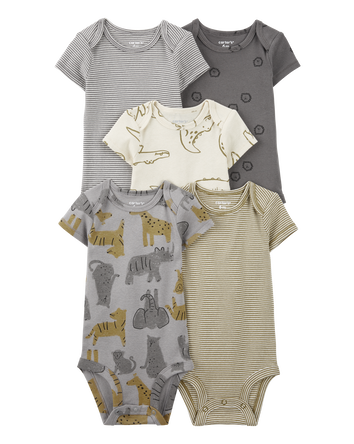 Baby 5-Pack Striped Alligator Short-Sleeve Bodysuits, 