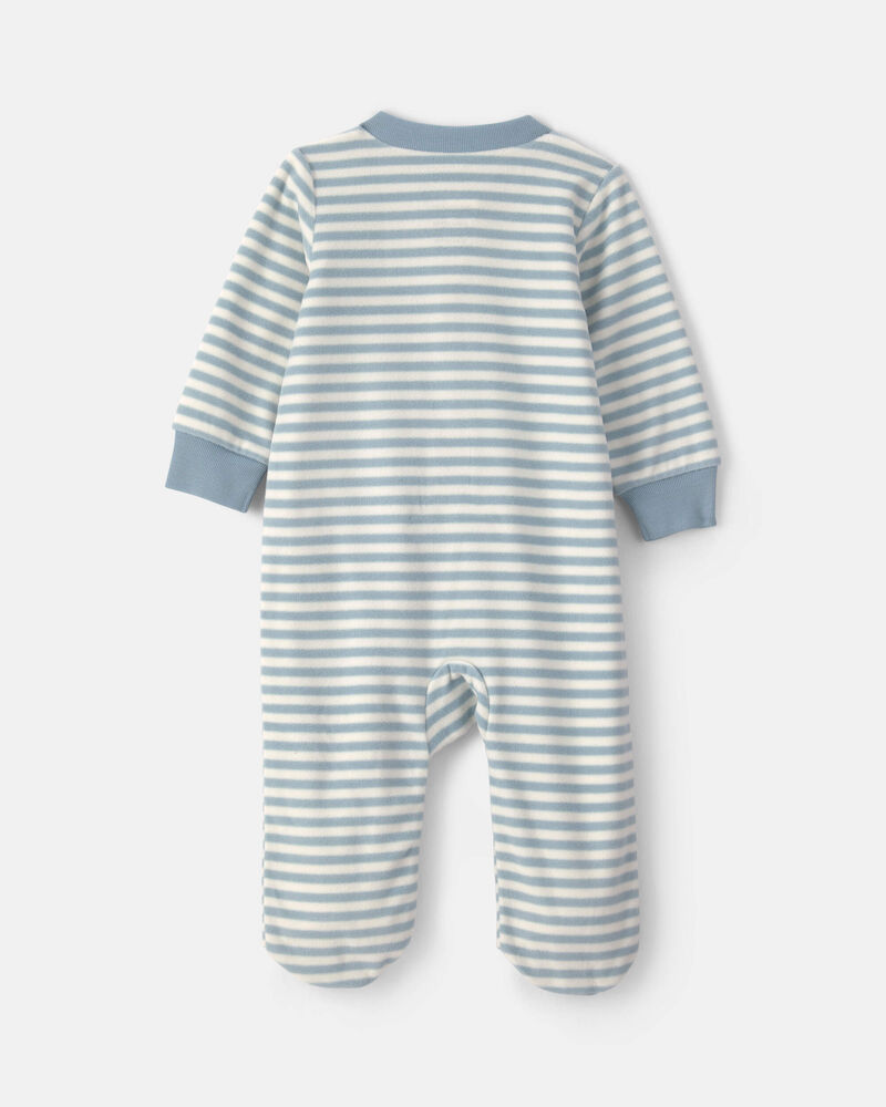 Baby Milk & Cookies Striped Fleece 2-Way Zip Sleepers - Blue, image 2 of 5 slides
