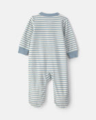 Baby Milk & Cookies Striped Fleece 2-Way Zip Sleepers - Blue, image 2 of 5 slides