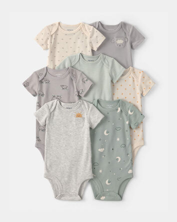 Baby 7-Pack Sheep Short-Sleeve Bodysuits - Green/Grey/Ivory, 