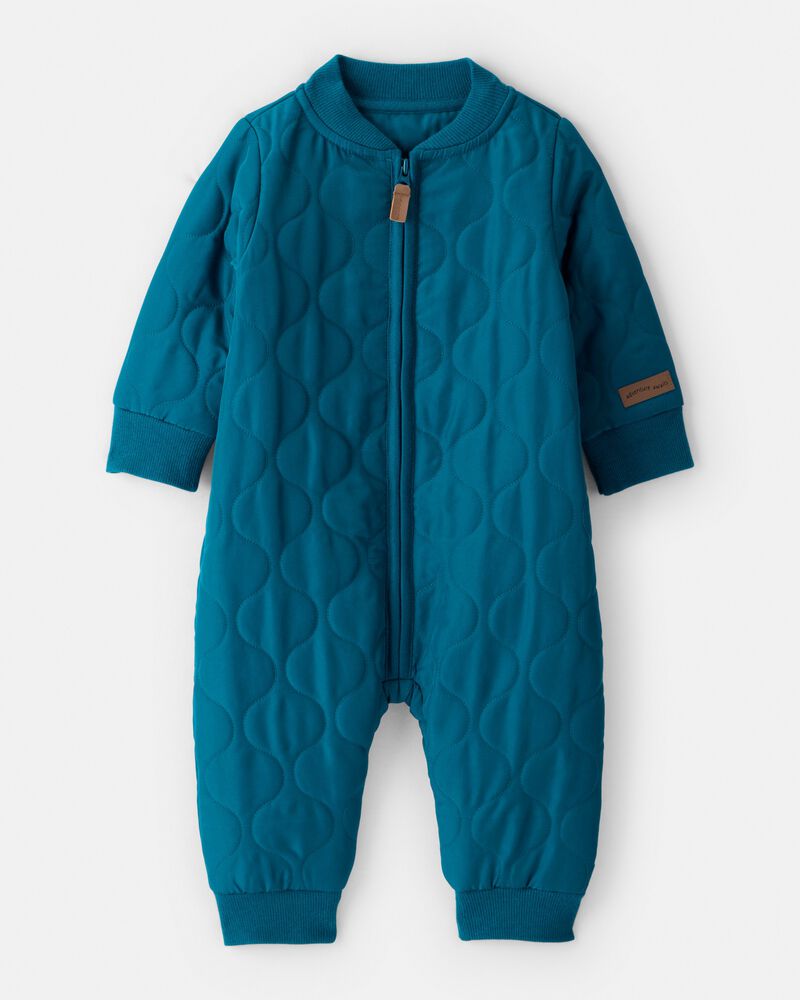 Baby Boy Quilted Long-Sleeve Jumpsuit - Blue, image 1 of 5 slides