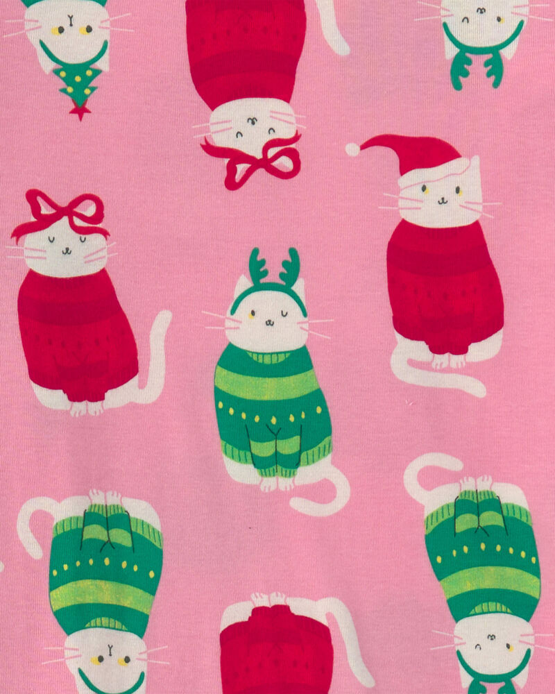 Filles - Pyjama ajust&eacute; 2 pi&egrave;ces &agrave; motif chats en chandails de No&euml;l &ndash; Rose, image 2 sur 2 diapositives
