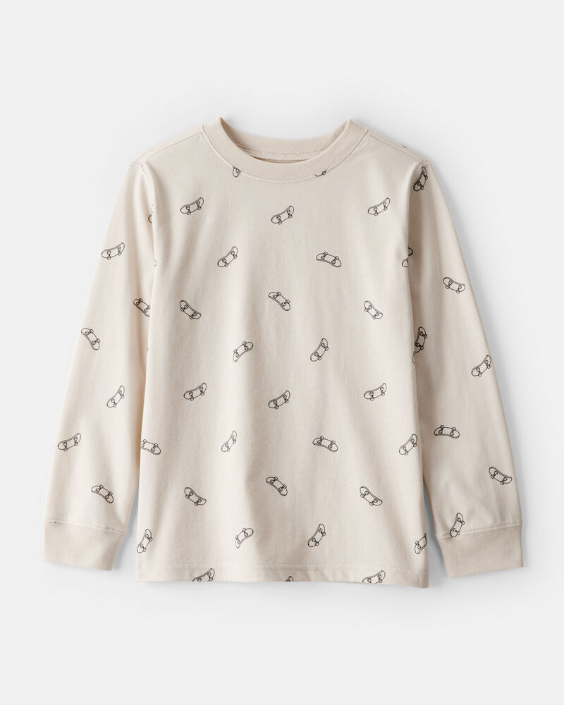 Boys Skateboard Print Long-Sleeve Graphic Tee - Brown, image 1 of 3 slides