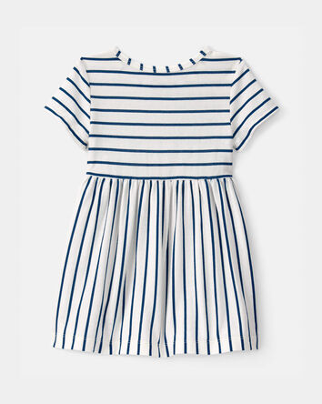 Baby Girl Striped Short-Sleeve Dress - Blue/Ivory, 