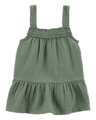 Toddler Gauze Crotchet Knit Tank-Olive, image 2 of 4 slides