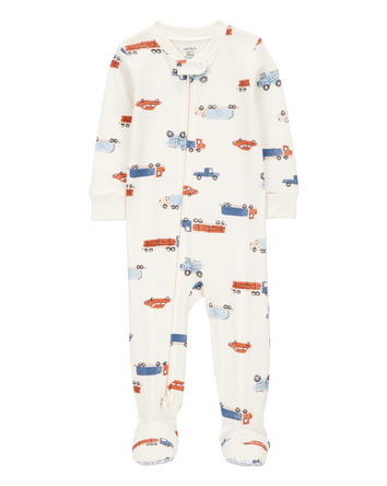 Toddler 1-Piece Car Print 100% Snug Fit Cotton Footie Pyjamas, 