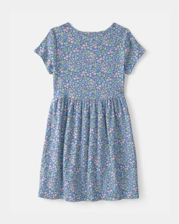 Filles - Robe &agrave; manches courtes en tissu c&ocirc;tel&eacute;, floral - Bleu, 