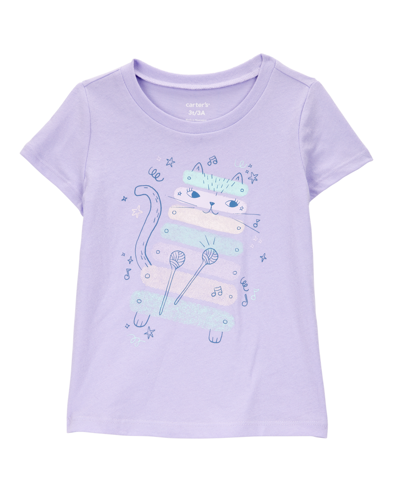 Toddler Musical Cat Short-Sleeve Graphic Tee - Purple, image 1 of 3 slides