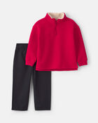 Baby Boy 2-Piece Fleece Pullover & Pant Set - Red/Grey, image 1 of 5 slides