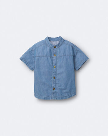 Toddler Boy Mandarin Collar Button-Down Shirt in Chambray, 