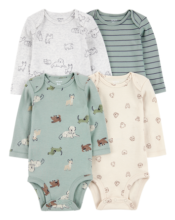 Baby 4-Pack Long-Sleeve Pet Bodysuits, 