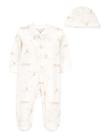 Bébé Ensemble 2 pièces grenouillère à fermeture à glissière à 2 sens et bonnet, 