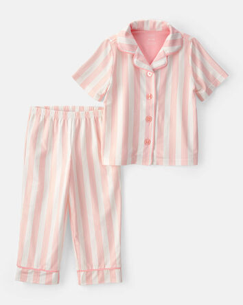 Toddler Girl Striped Loose Fit 2-Piece Pyjama Set - Pink/Ivory, 