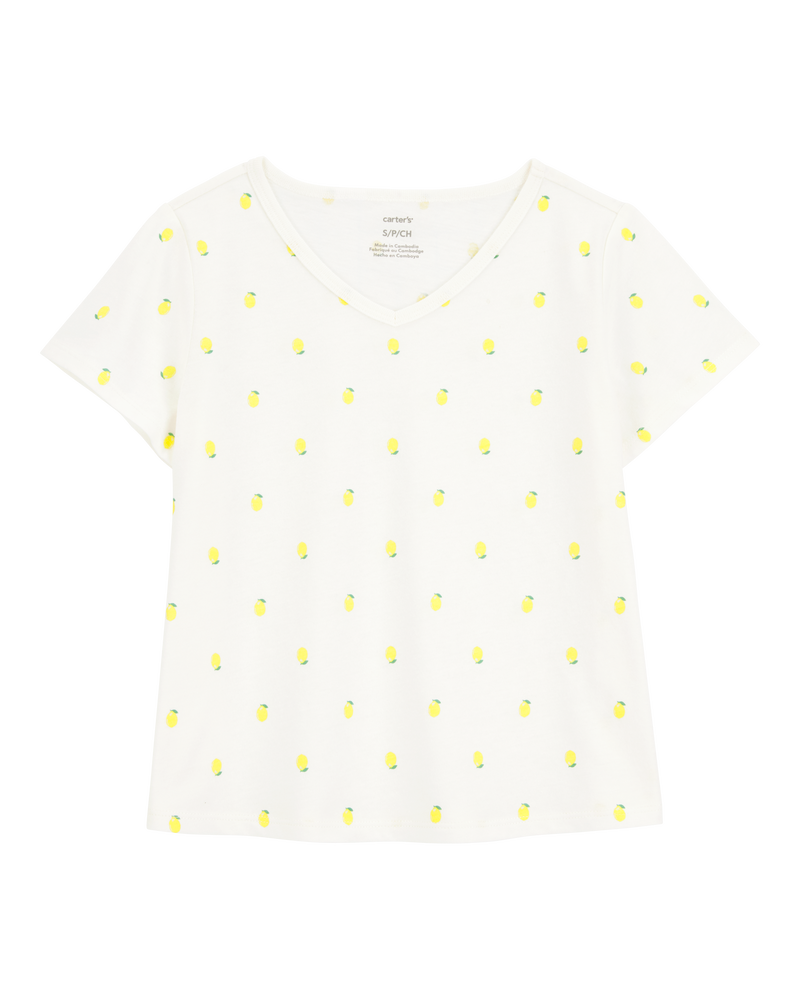 Kid Lemon Print Short-Sleeve Fashion Top - Ivory, image 1 of 3 slides